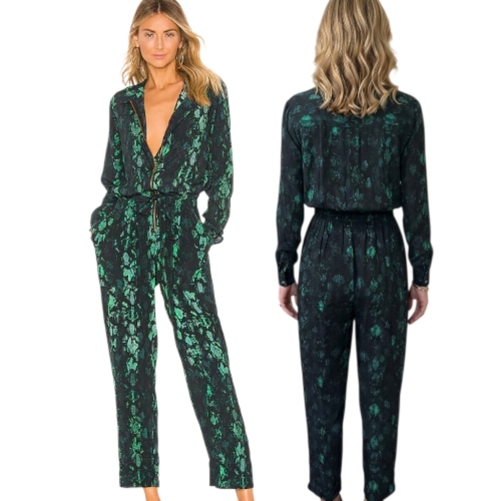 CLEOBELLA "Lia" Teal Snakeskin Print Jumpsuit - Size XS